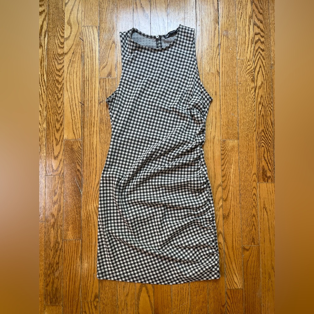 Zara Black and White Ruched bodycon Dress